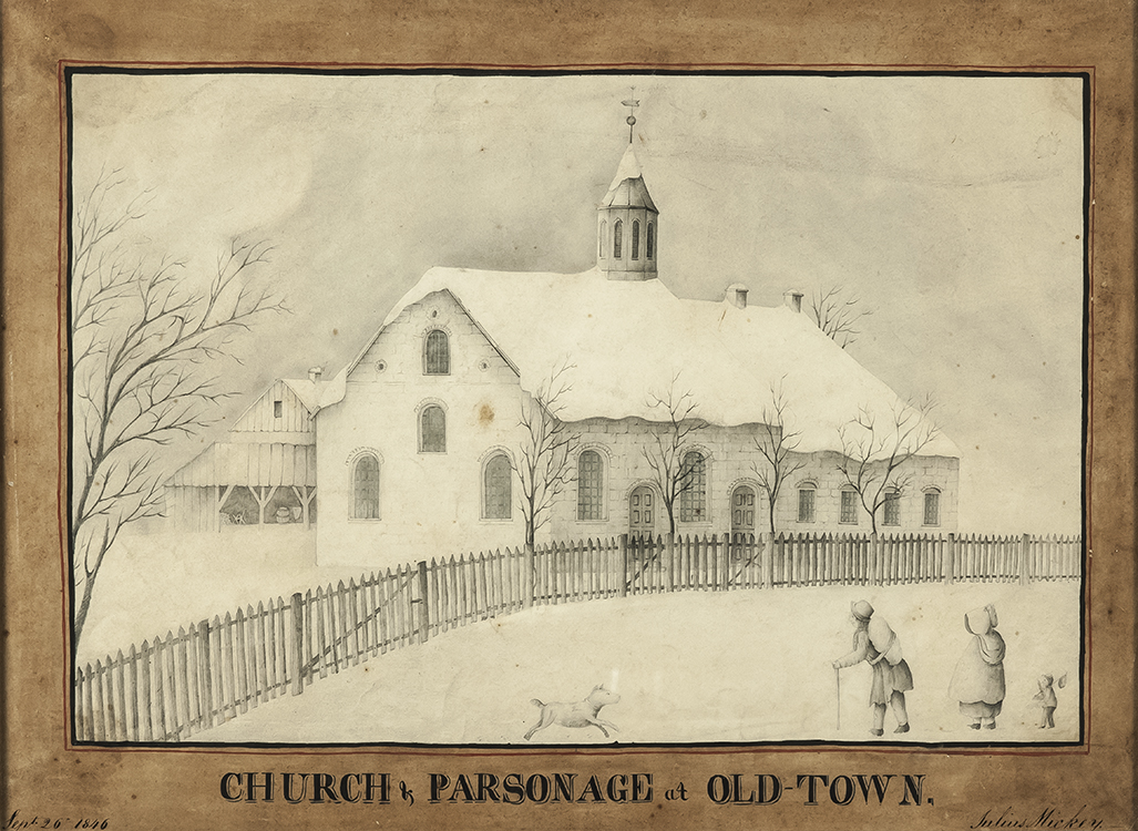 Church & Parsonage at Old Town 1846 Julius Mickey (1832- 1916) Bethabara, North Carolina Graphite on paper Wachovia Historical Society (P-456)